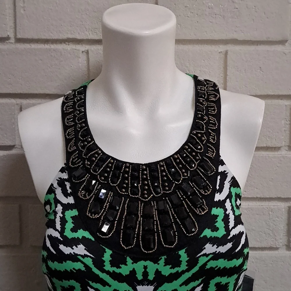 International Concepts Green/Black/White Bead & Gem Formal Dress. Size Small NWT - Picture 3 of 14